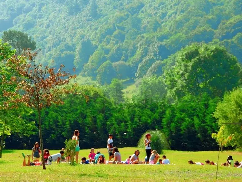 Grupo de escolares en la finca de la casa