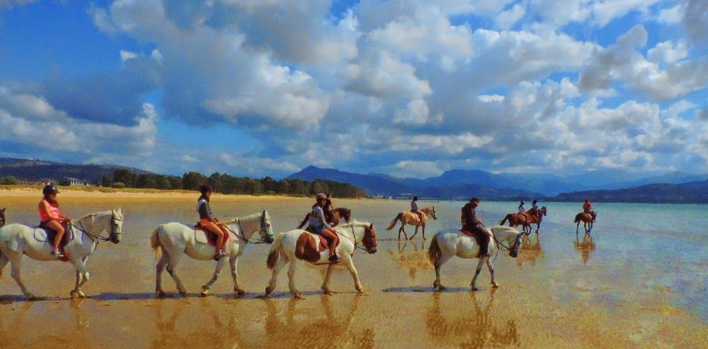 Excursión a caballo por la playa durante el viaje escolar